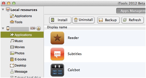 Installeer apps zonder iTunes - klik op applications-tab