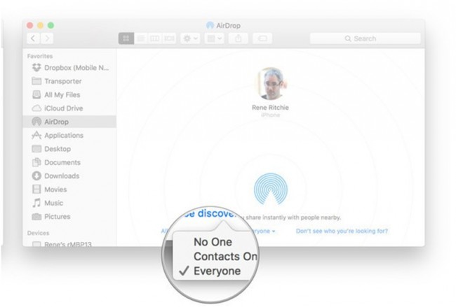 AirDrop iPhone to Mac - select Contacts