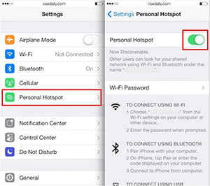 AirDrop iPhone para Mac - usando um Hotspot Pessoal