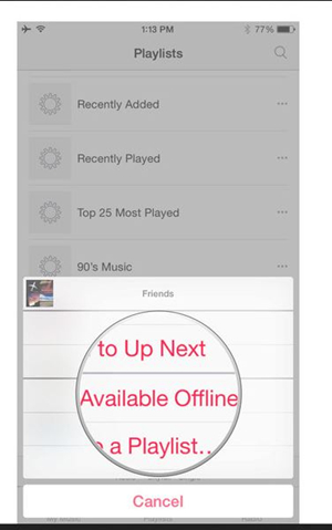 Manage Music on iPhone - Choose Make Available Offline