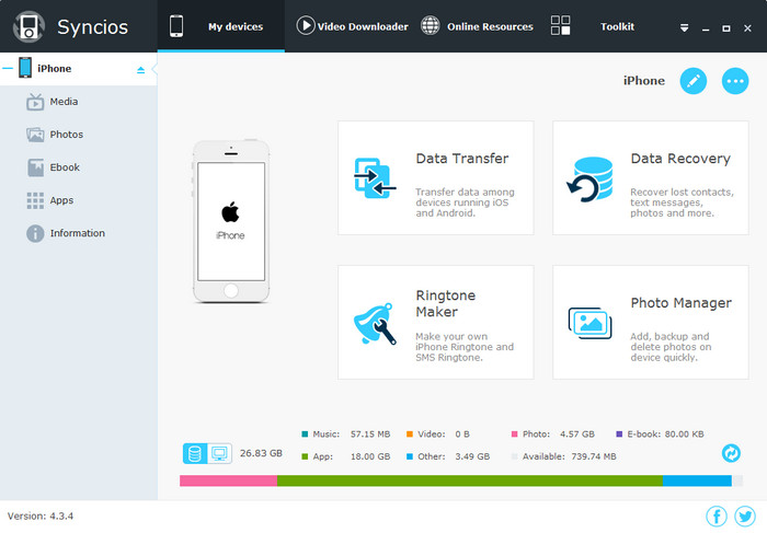 Visualizador de arquivos do iPhone para Windows e Mac - Syncios Manager