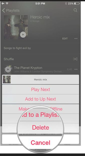 Excluir lista de reprodução do iPhone - Toque em Excluir opção
