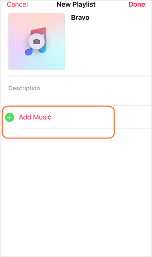 Criar lista de reprodução no iPhone - Toque em Adicionar música