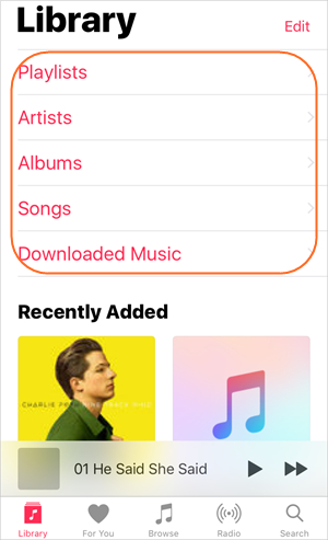 Gerenciar música no iPhone - Selecione uma categoria