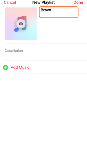 Create Playlist on iPhone - Enter the Name of New Playlist