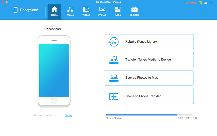 iPhone File Viewer voor Windows en Mac - Start TunesGo en sluit je iPhone aan