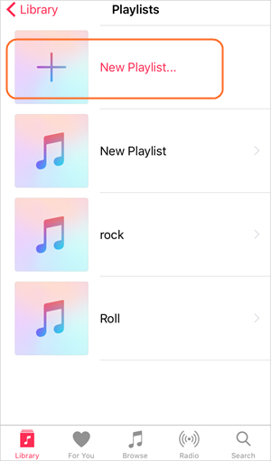 Create Playlist on iPhone - Tap New Playlist