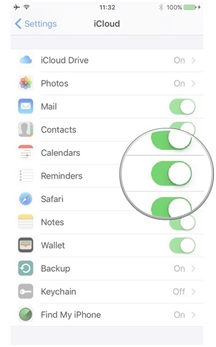 Sync iPhone Calendar - Turn on Calendars in iCloud