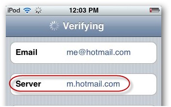 Sincronizar Calendário do iPhone - Introduza o servidor do Hotmail