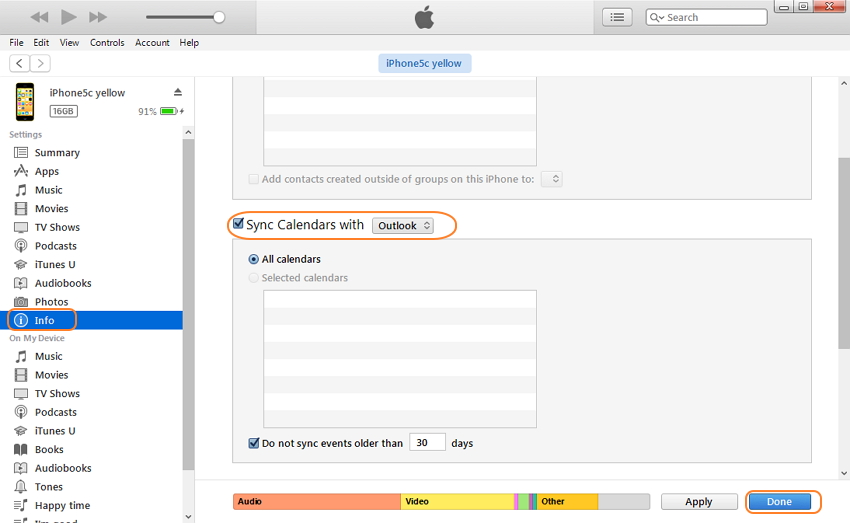 sincronice iCal con iPhone - Paso 3 para Sincronizar iCal al iPhone usando iTunes