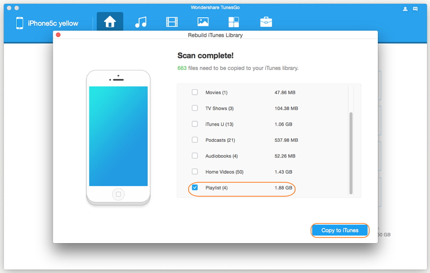 Copiare brani da iPhone a iTunes con TunesGo (Mac)