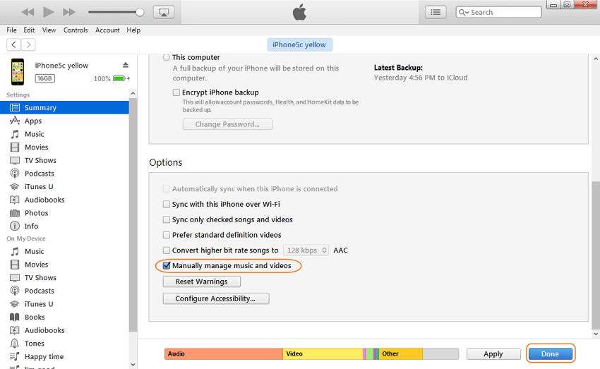 Come desincronizzare iphone dal calcolatore - modo manuale, passo 2