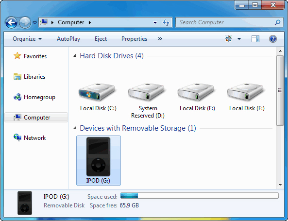 Set The iPod As A Hard Disk Manually- step 5: iPod appears as an iPod disk