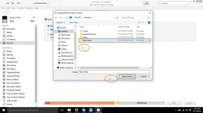 How to sync photos to iPod-choose the folde