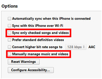 Delete songs from iphone/ipad/ipod-Uncheck