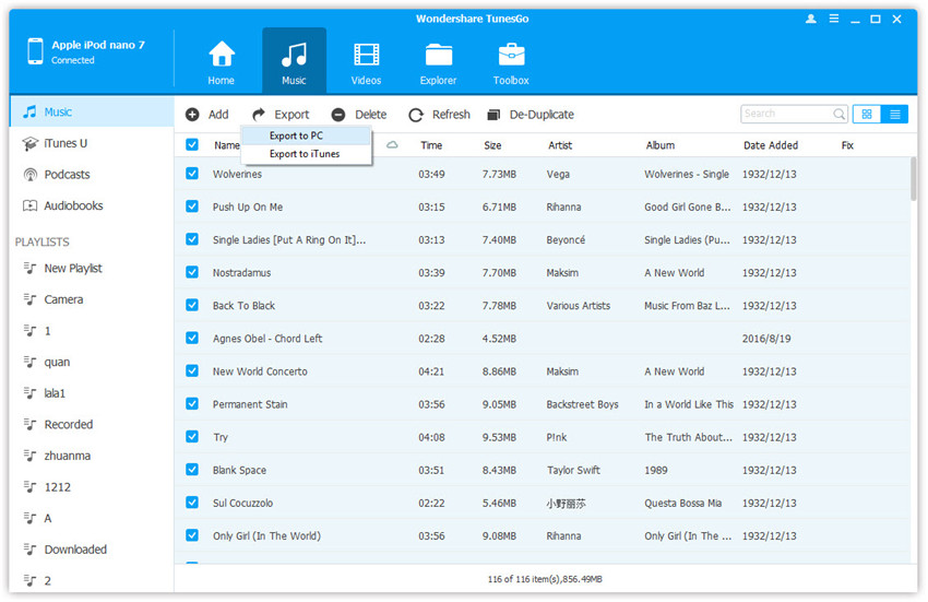 ipod file  manager- Export music