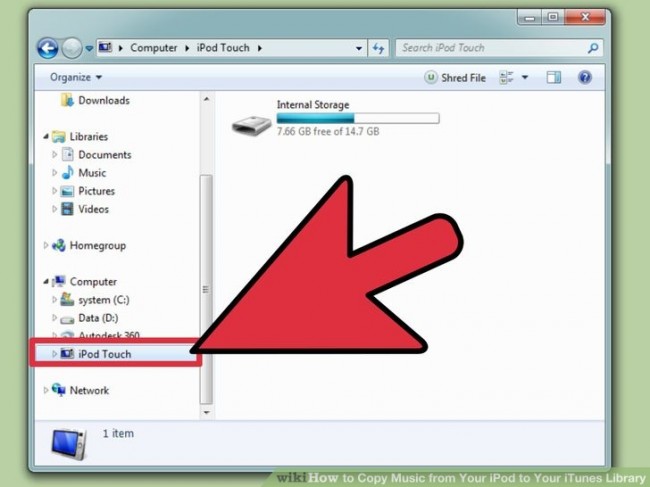 How to copy ipod music to iTunes-internal storage option
