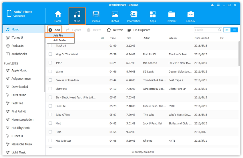 transfer music from PC to iPhone with Wondershare TunesGo