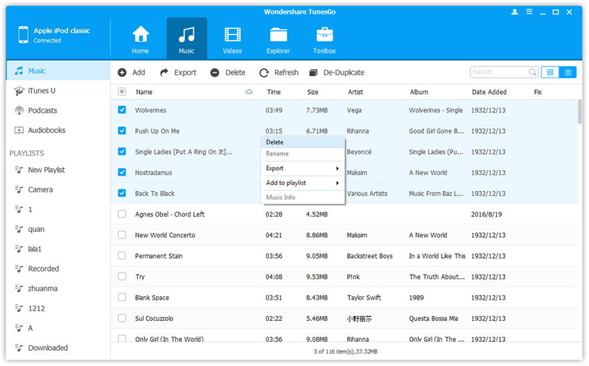 how to delete music from iPod in batch-delete  Music