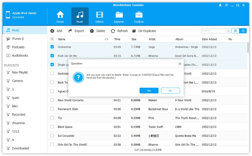 How to Delete Songs from iPod Classic without iTunes-click Yes