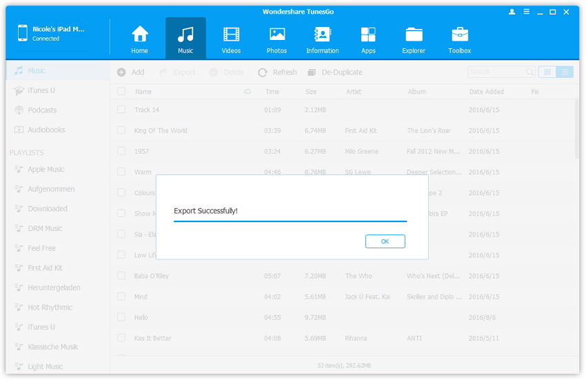 Como transferir canciones desde iTunes al iPad-Exportar a la Biblioteca de iTunes