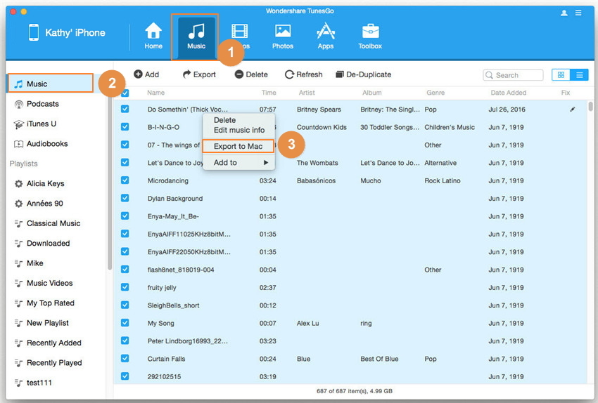 Transfer Music from iPhone to Mac by Using Wondershare TunesGo Retro (Mac)