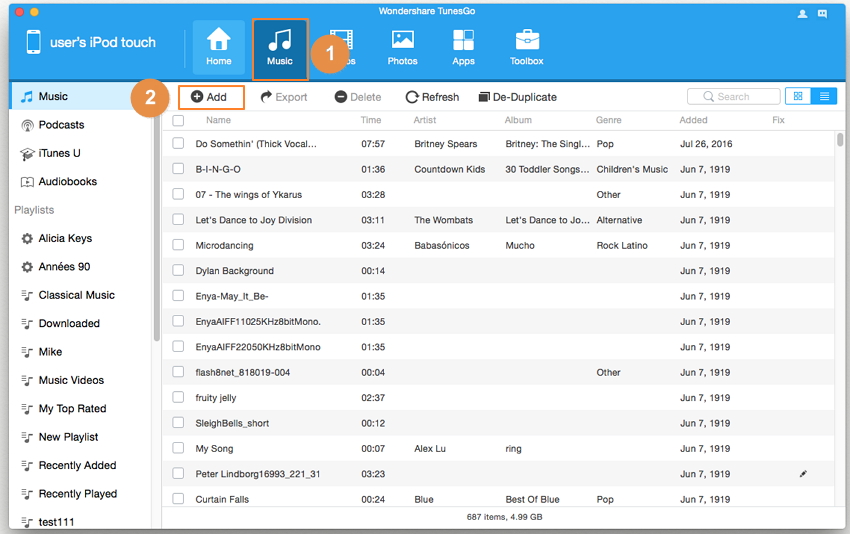 Transfer Music from Mac to iOS - step 2 using tunesgo