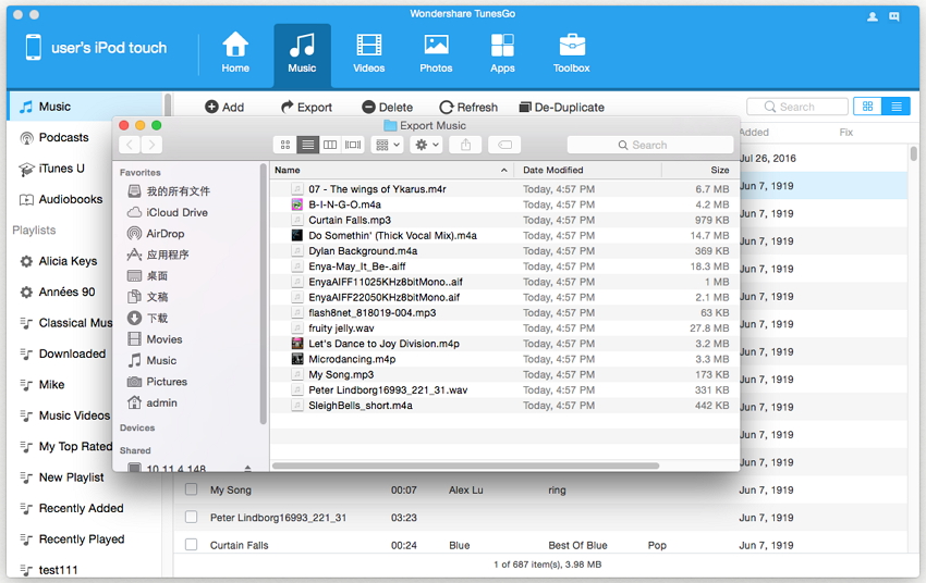Transfer Music from iPod to Mac with TunesGo (Mac) - step 6: finish exporting