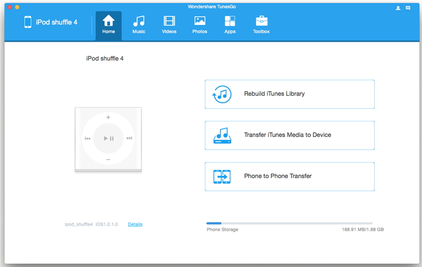 Transferir músicas do iPod shuffle para Mac usando o TunesGo (Mac)