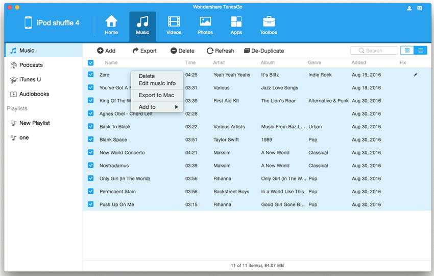Transferir músicas do iPod shuffle para Mac usando o TunesGo (Mac)