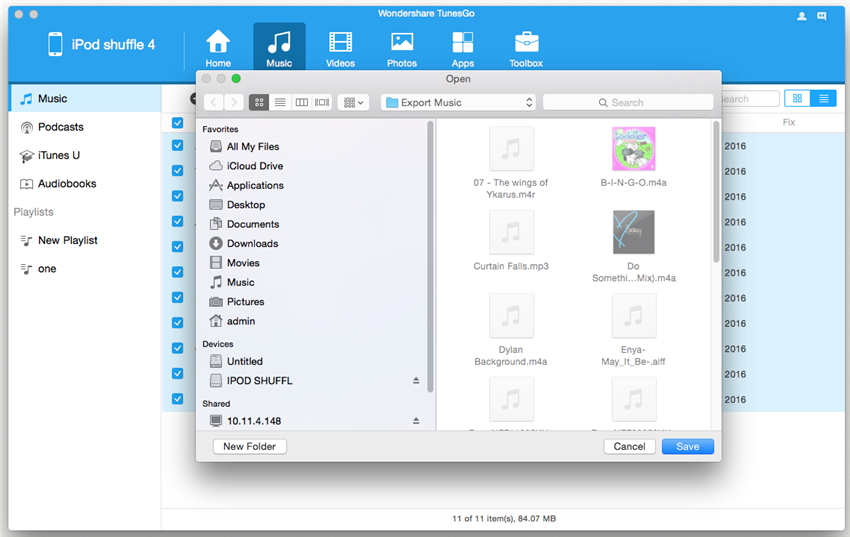Transferir músicas do iPod shuffle para Mac usando o TunesGo (Mac)