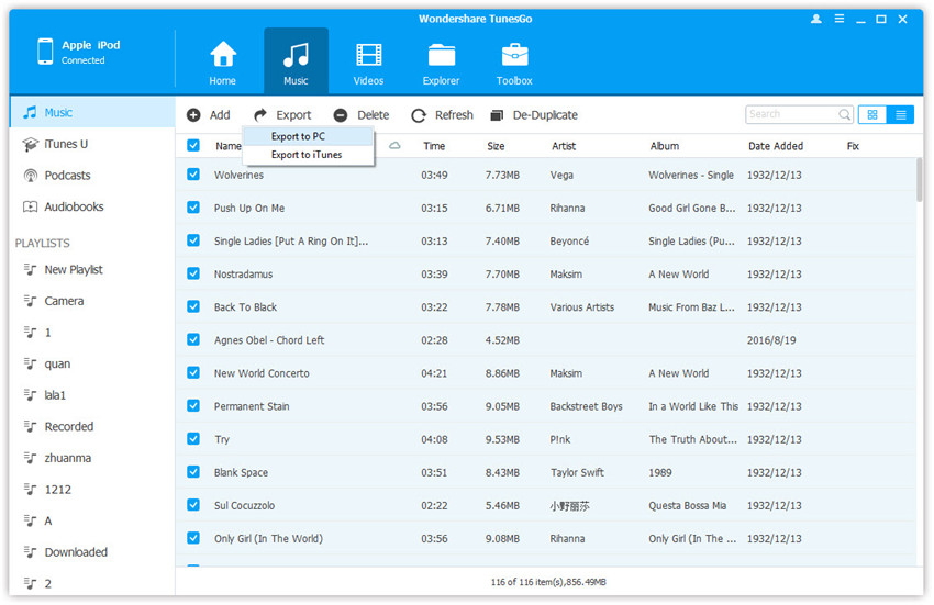 iPod touch manager-Export music to computer