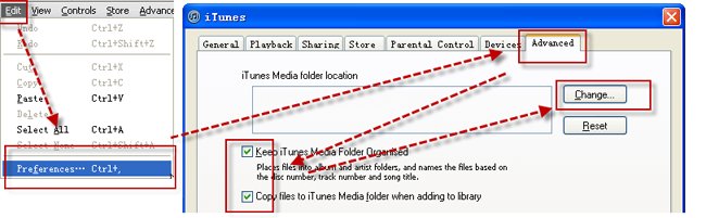 Transfer iTunes music from PC to Mac-itunes preferences advanced tab