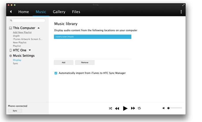 trasferire musica da itunes a htc one-Display