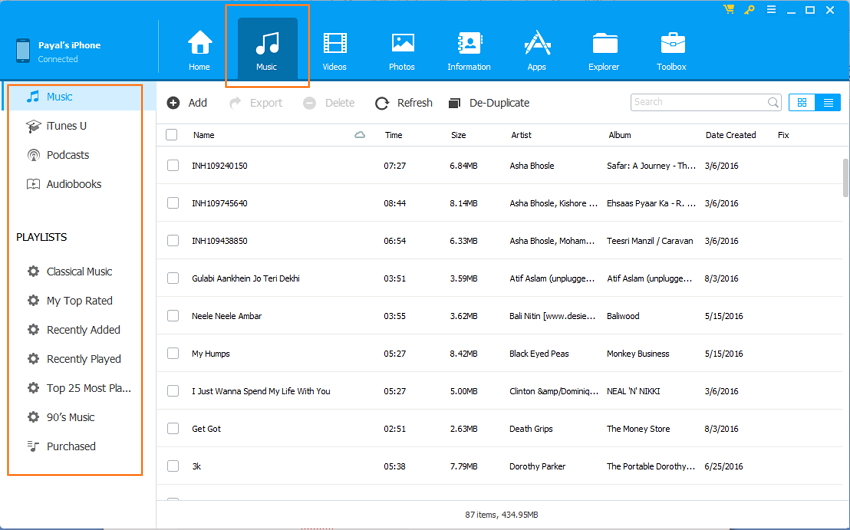 Transferir músicas e listas de reprodução do iPhone para o computador com o TunesGo