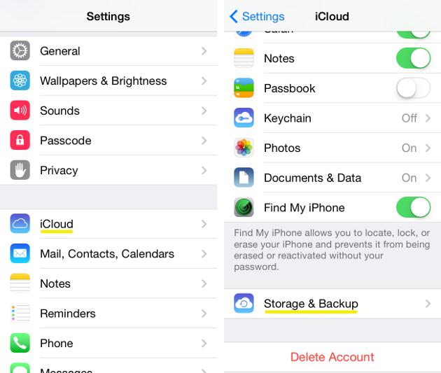 Transfira música do iPhone para o iCloud - ative o switch para o iCloud Backup