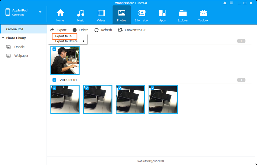 Transferir fotos del iPad Air al ordenador - Selecciona las fotos a transferir
