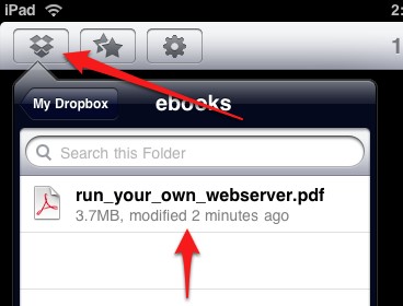 Transferir Archivos PDF desde la PC al iPad con Dropbox  - haz clic en el botón Dropbox en eBooks 