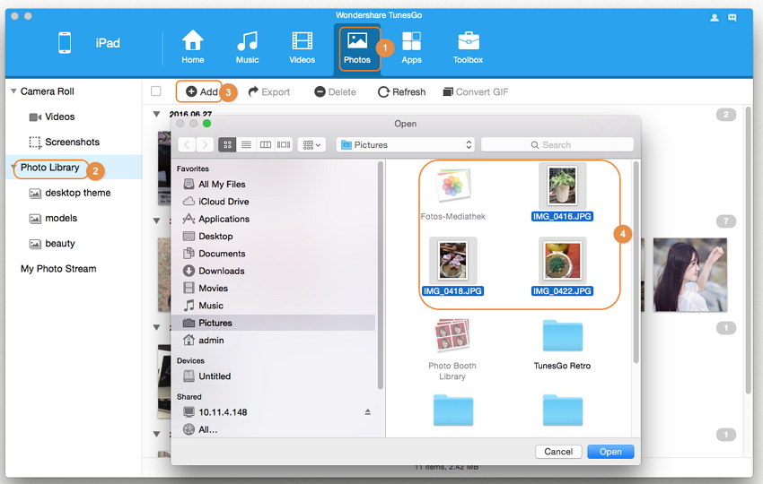 transferir fotos desde Mac al iPad con TunesGo