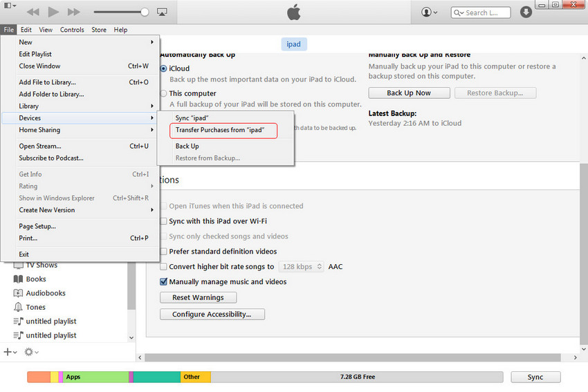 Sincronizar el iPad con Mac - Transferir Compras