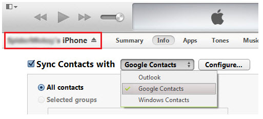 Transferir los contactos del iPhone a Gmail Usando iTunes
