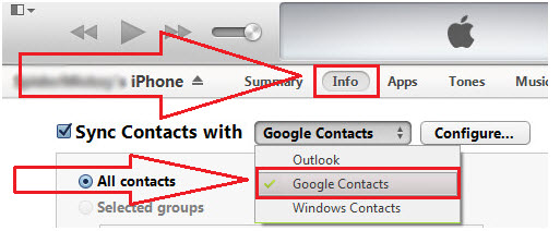 Transferir los contactos del iPhone a Gmail Usando iTunes