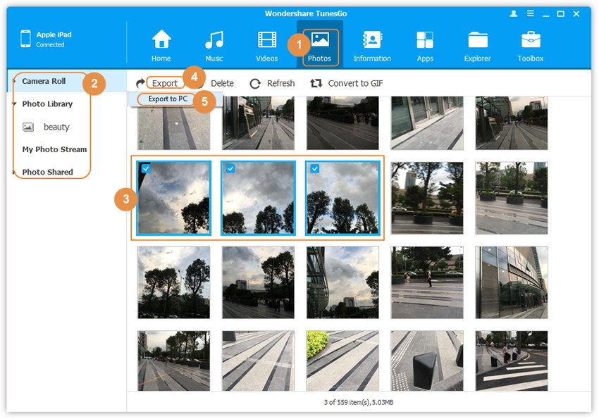 Pasos para la transferencia de fotos del iPad a la PC usando TunesGo