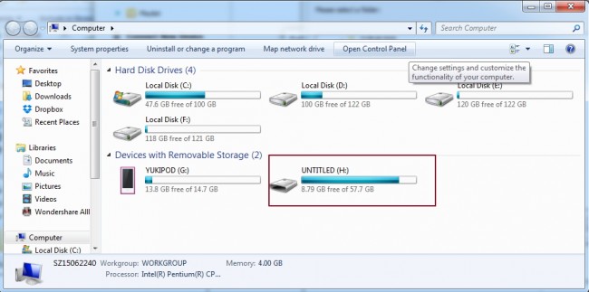 Copiar música desde el iPod a la unidad flash USB con TunesGo -Insertar la unidad USB 