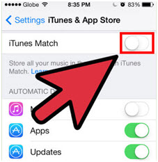 Eliminar canciones de iPhone/iPad/iPod-Apagar el iTunes Match
