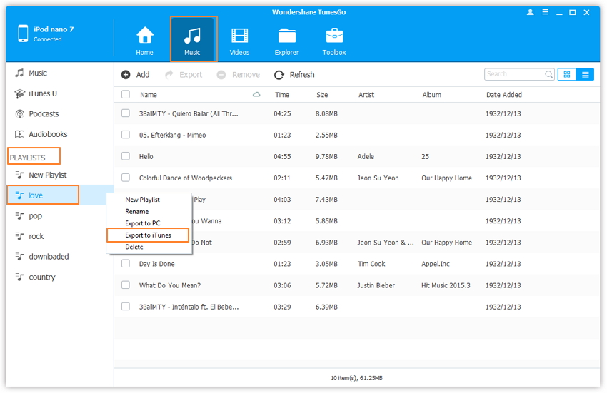 Transfiera las listas de reproducción del iPod a iTunes-Exporte a la Biblioteca de iTunes