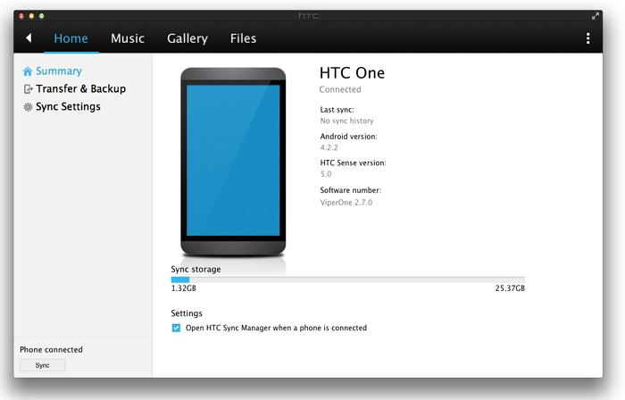 Cómo transferir música desde iTunes a HTC One-run HTC Sync Manager