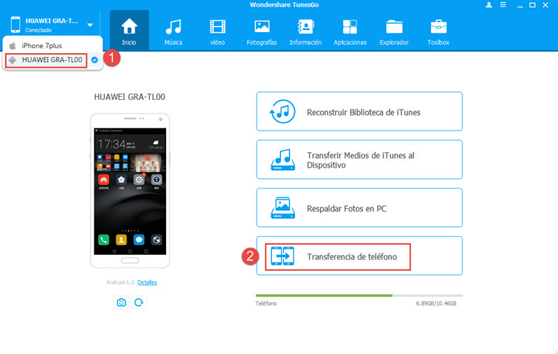 Transferencia de datos de Google Nexus Android a iPhone 7 (Plus)