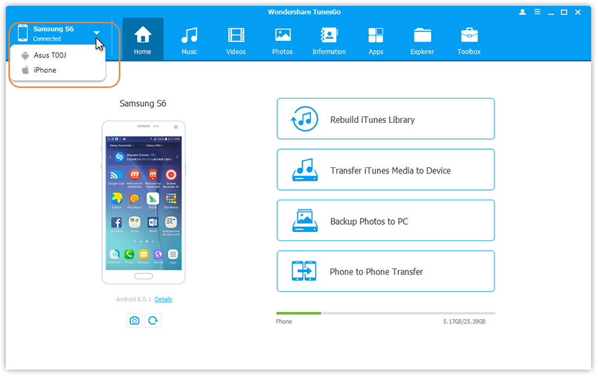 Transferir contactos de Samsung Android a iphone 7 Selectivamente