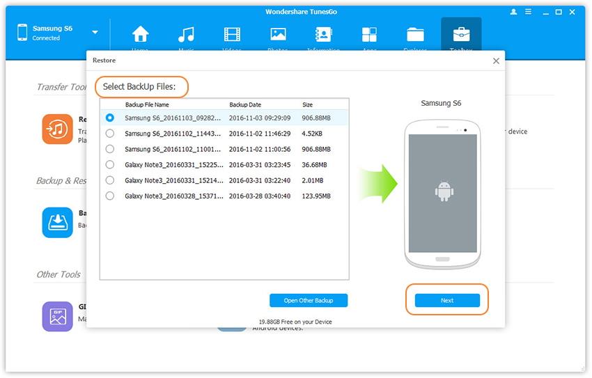 restaurar datos Android a Samsung Galaxy S8.